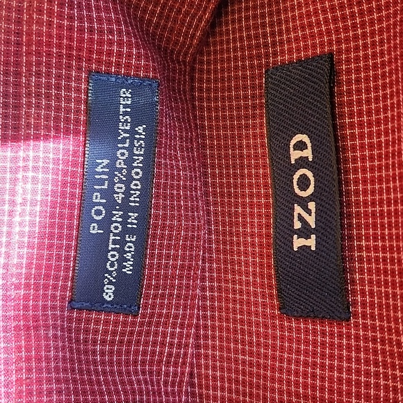 Izod Men's Maroon & White Small Check, Poplin, Button-Down, Collar Shirt Size XL - Picture 7 of 10